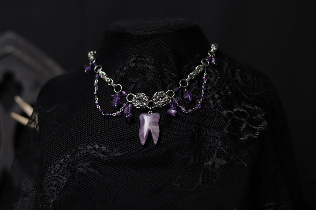 Amethyst Stone Tooth Necklace