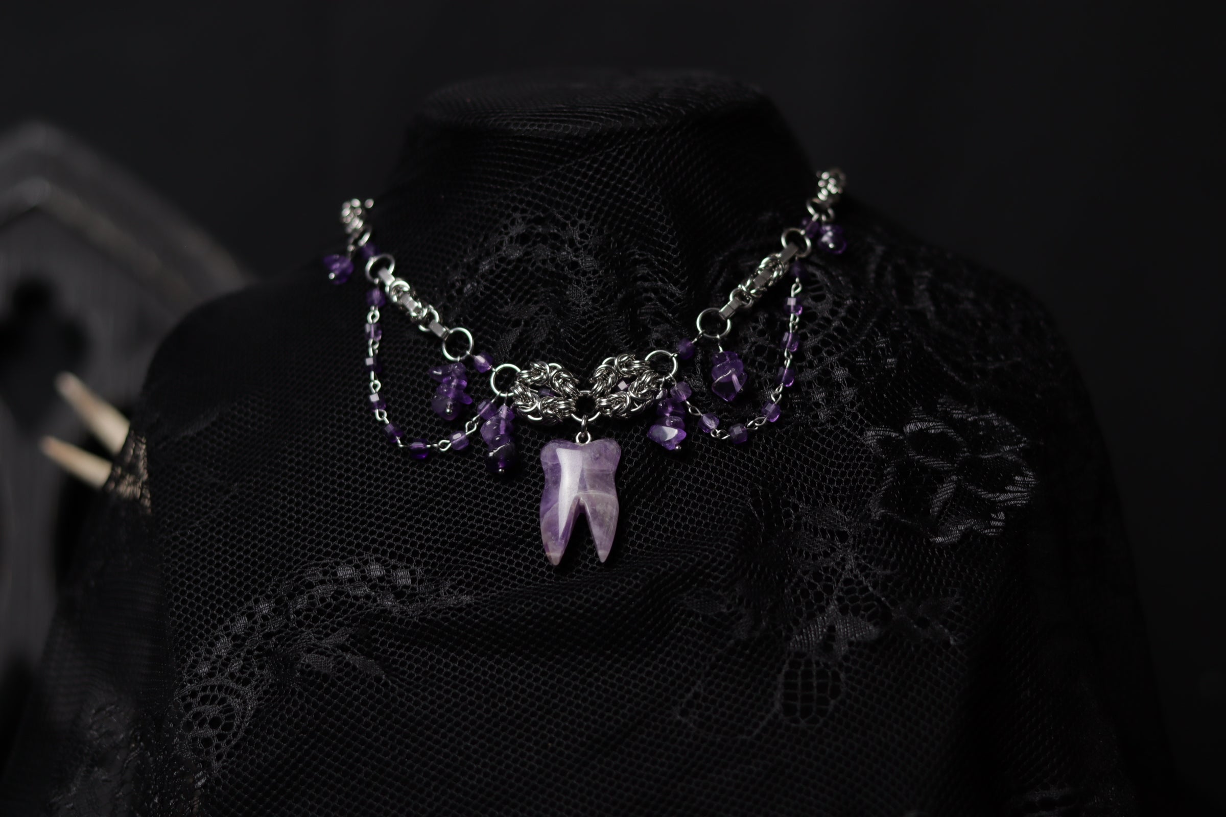Amethyst Stone Tooth Necklace