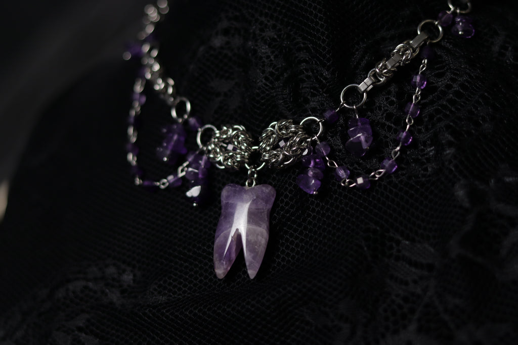 Amethyst Stone Tooth Necklace