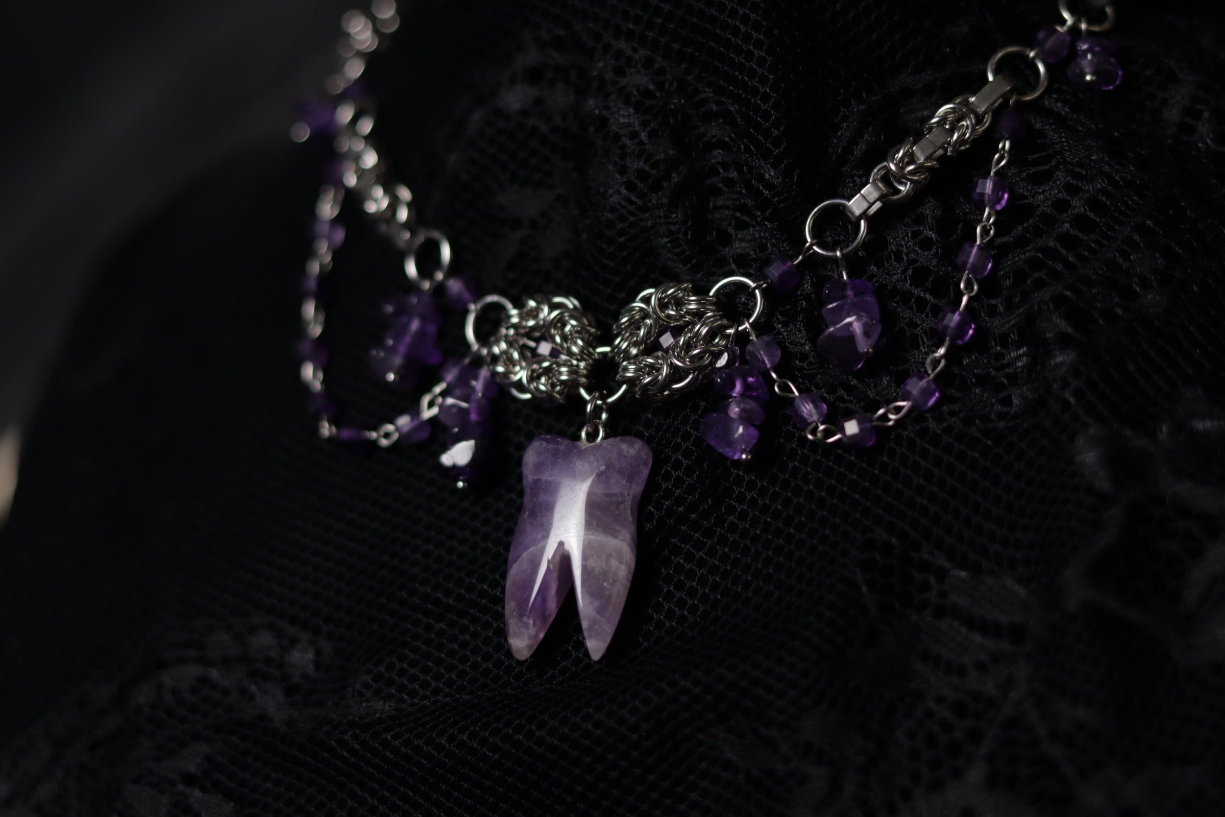 Amethyst Stone Tooth Necklace