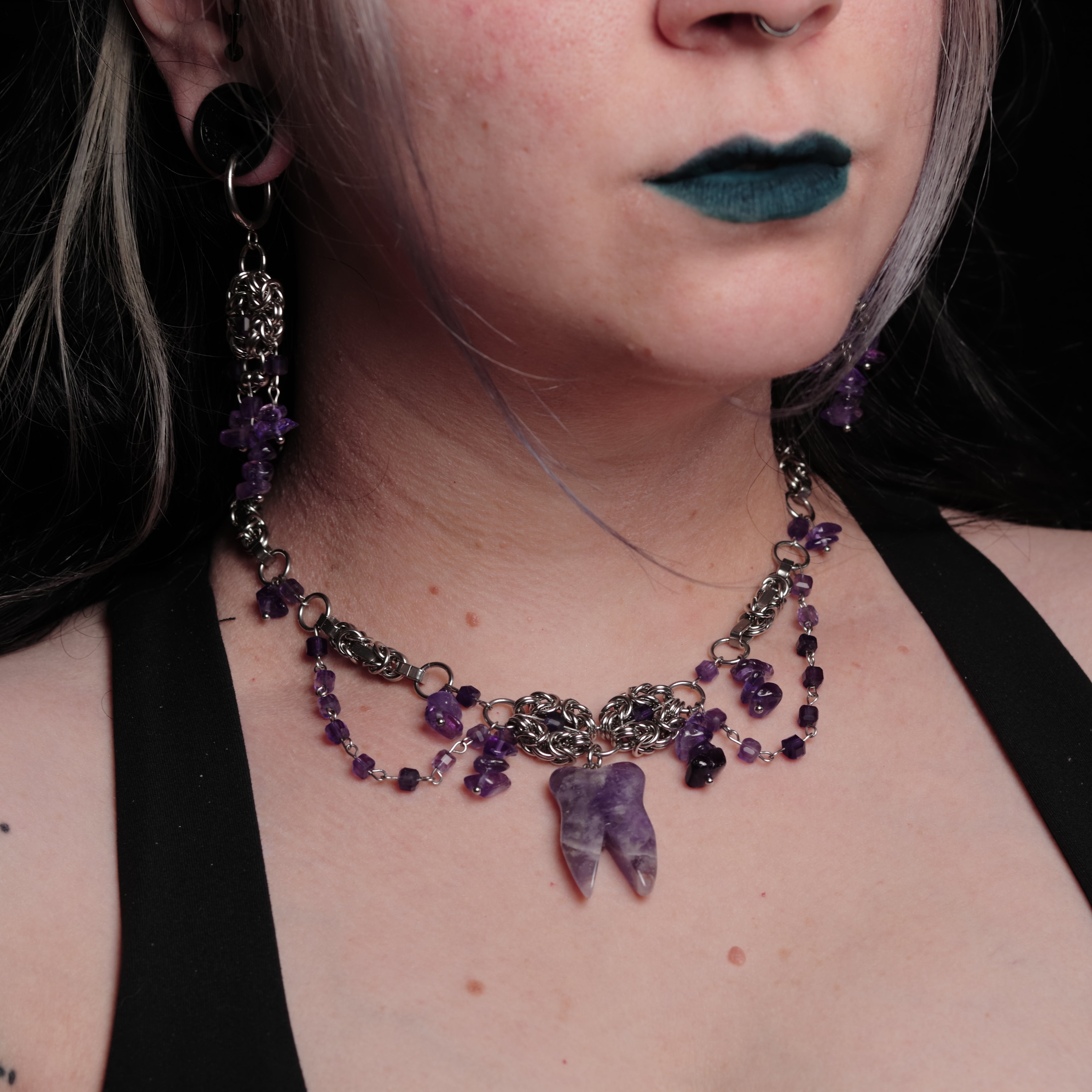 Amethyst Stone Tooth Necklace