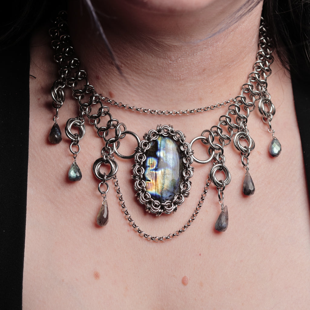Wrapped Labradorite Cabochon Necklace