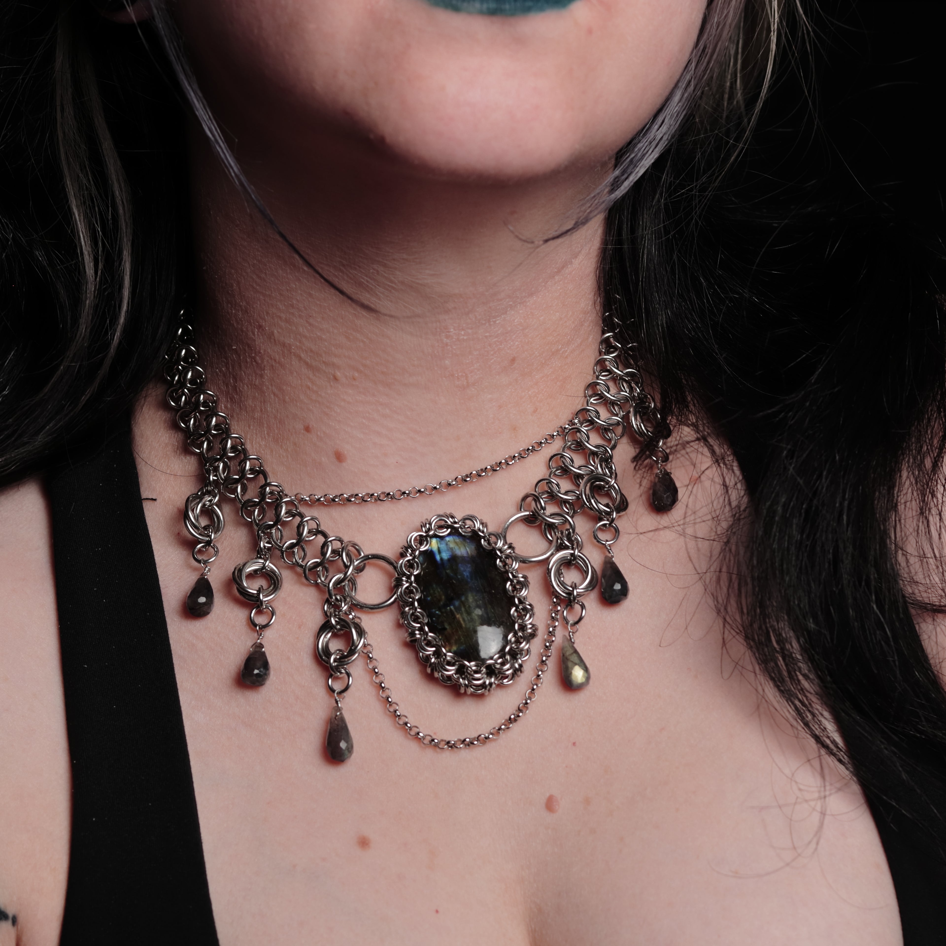Wrapped Labradorite Cabochon Necklace