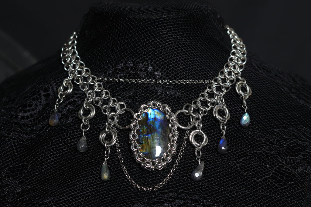 Wrapped Labradorite Cabochon Necklace