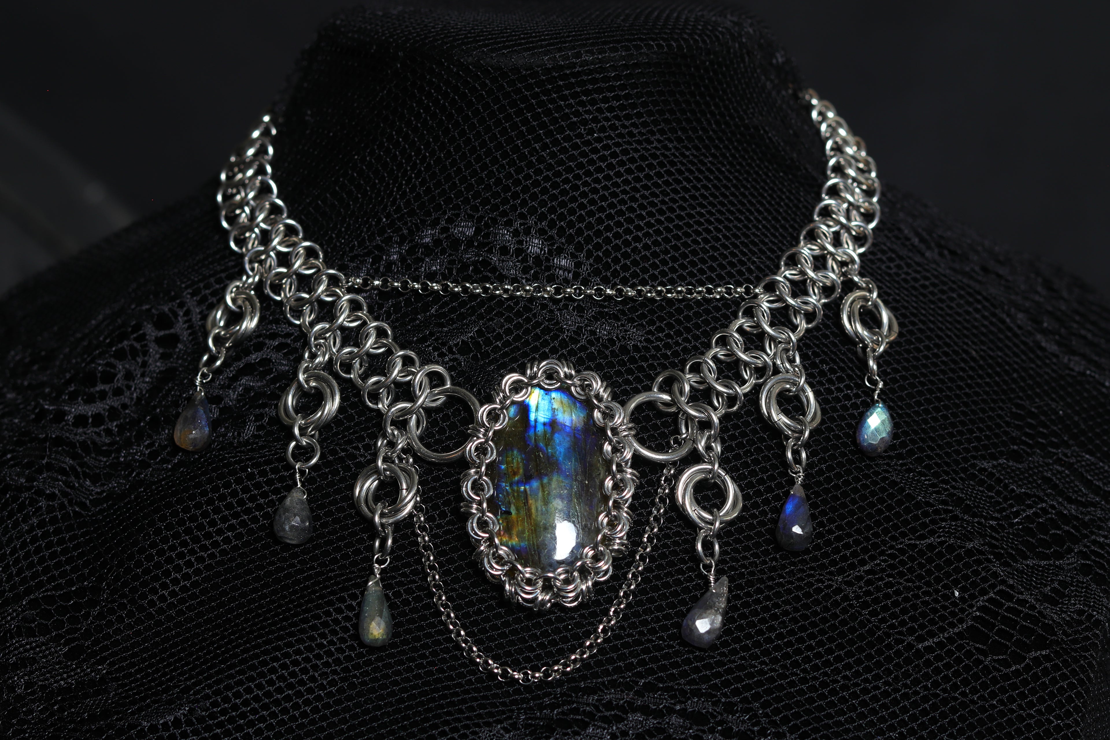 Wrapped Labradorite Cabochon Necklace