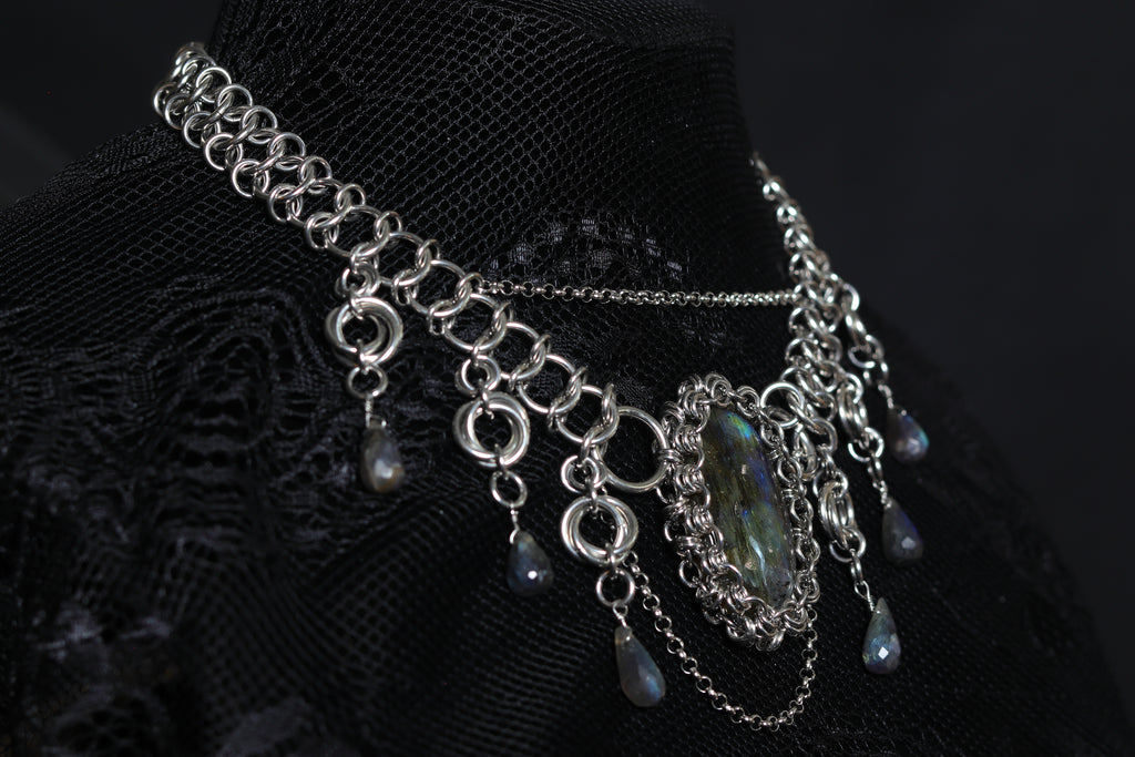 Wrapped Labradorite Cabochon Necklace