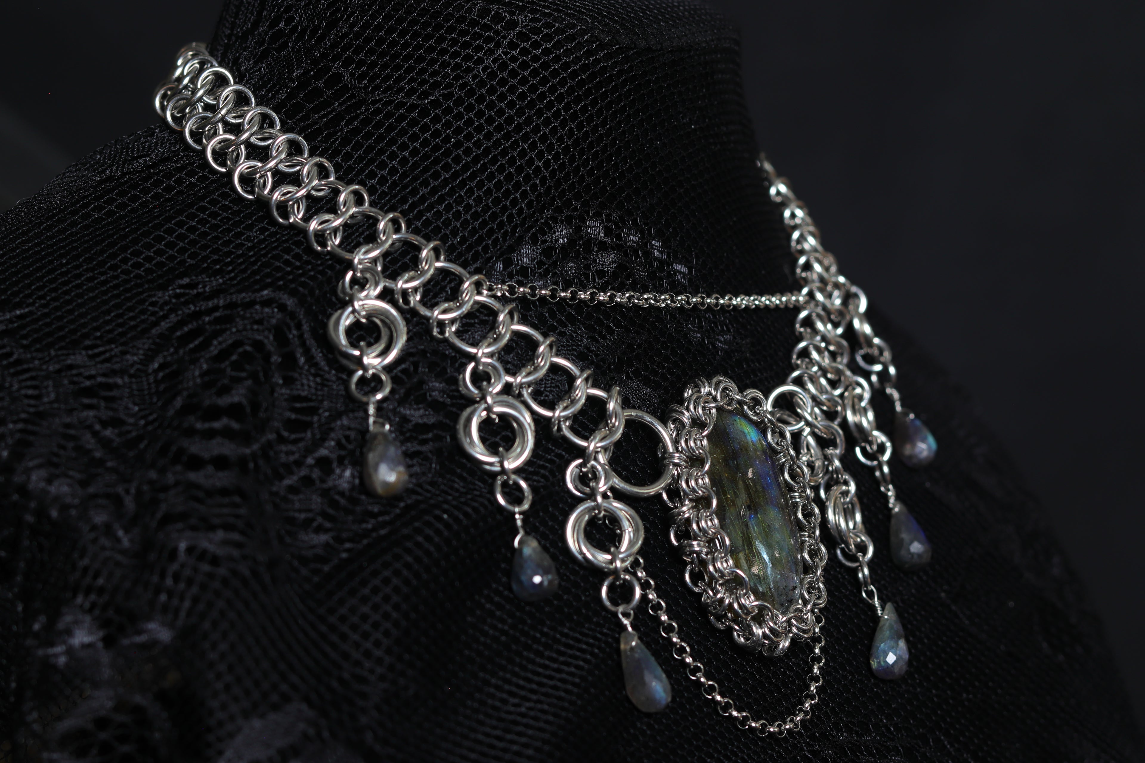 Wrapped Labradorite Cabochon Necklace